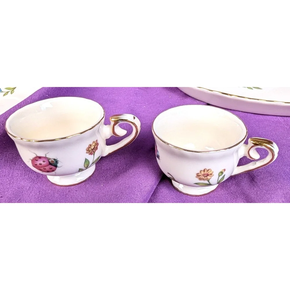 Burton + BURTON Mini Porcelain Insect Tea Set Morning Meadow 10 pieces Gold NIB